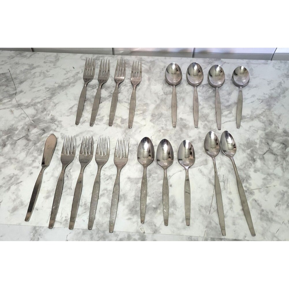 Oneida Community FROSTFIRE Flatware Stainless Satin Mid-century Modern 18 Pieces